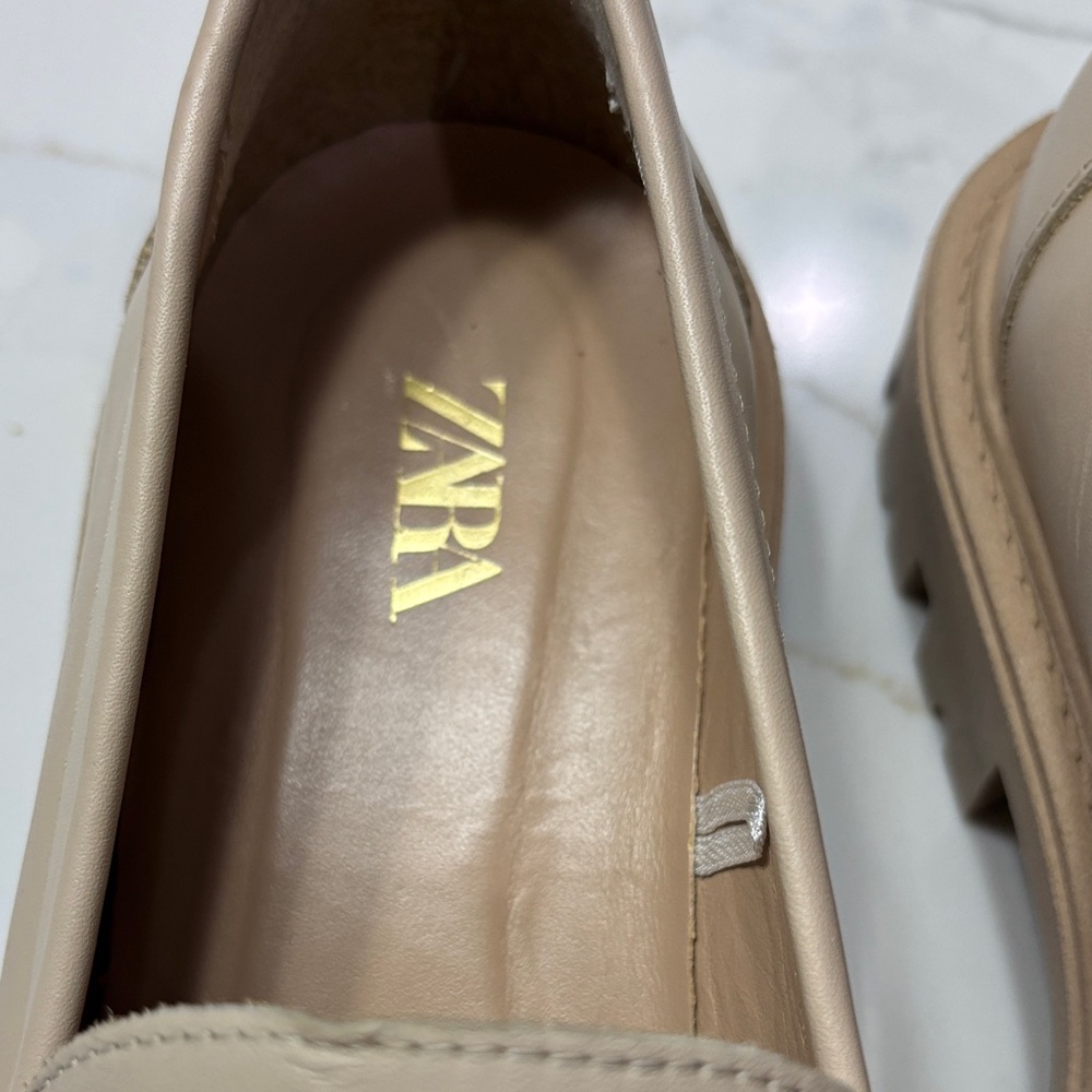 Zara Beige Loafers with Gold Buckle Detail - Picture 7 of 17